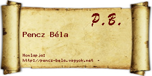Pencz Béla névjegykártya